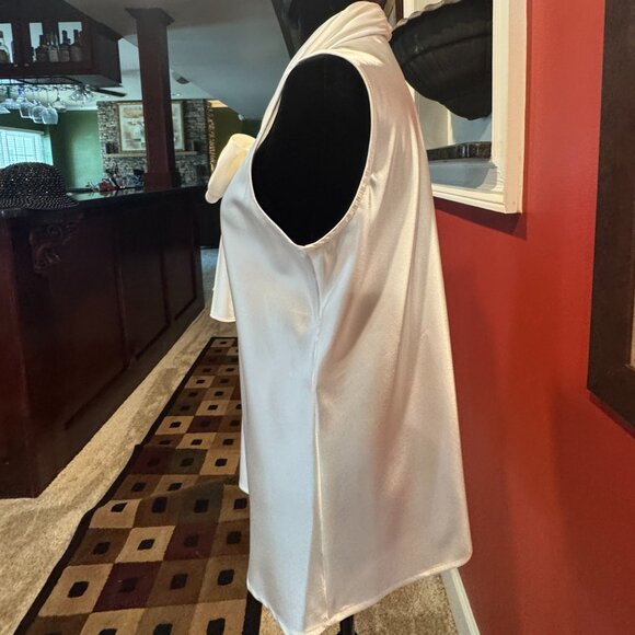 Nine West  White Satin Sleeveless Blouse with Tie - Picture 3 of 6